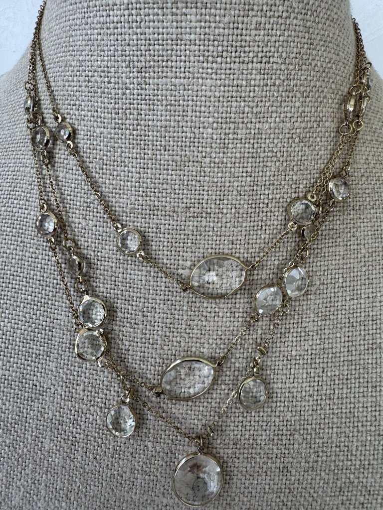 Nordstrom Gold Tone Clear Stone Bead Charms Layered Multistrand 18" Necklace New — image 3 of 8